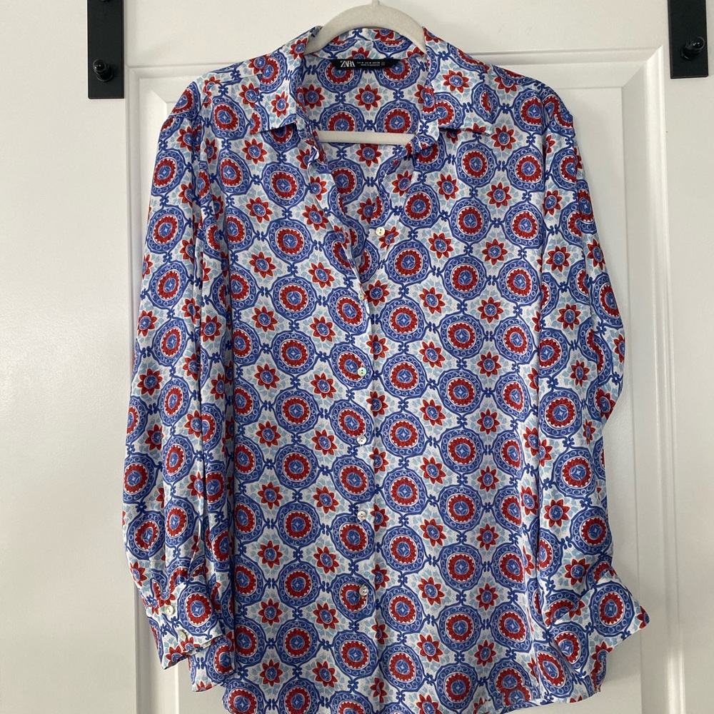 Zara Red and Blue Floral Shirt